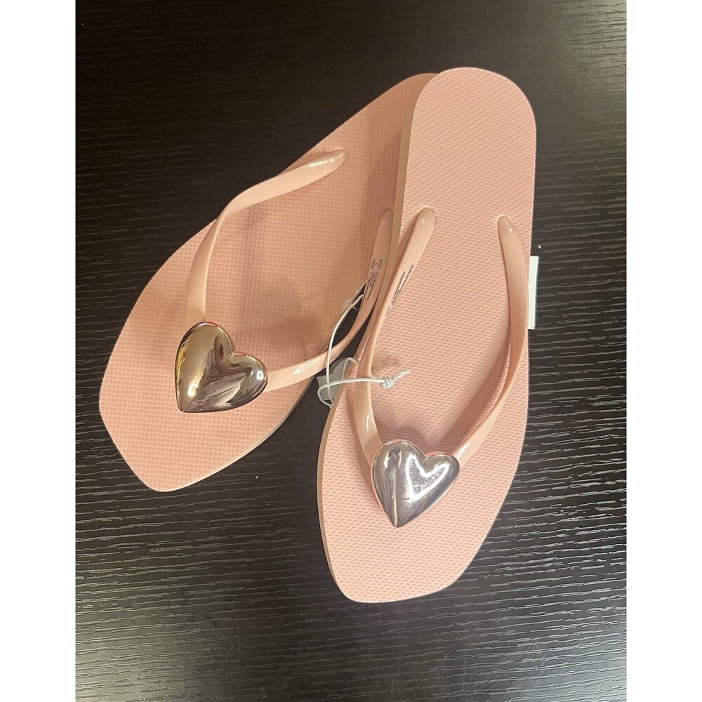 Shade & Shore Roseanne Women's Blush Pink Heart Thong Flip Flop Sandals Size 10